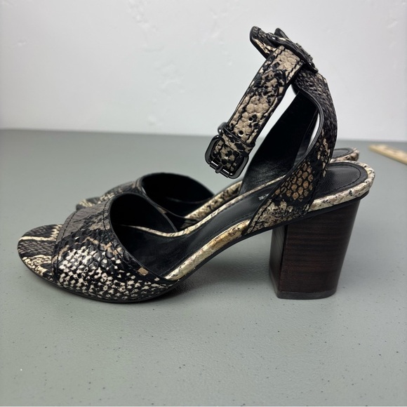 Coach Pipher Women's Heels Sandals 6.5B Black Snake Print Ankle Buckle Block - Picture 5 of 11